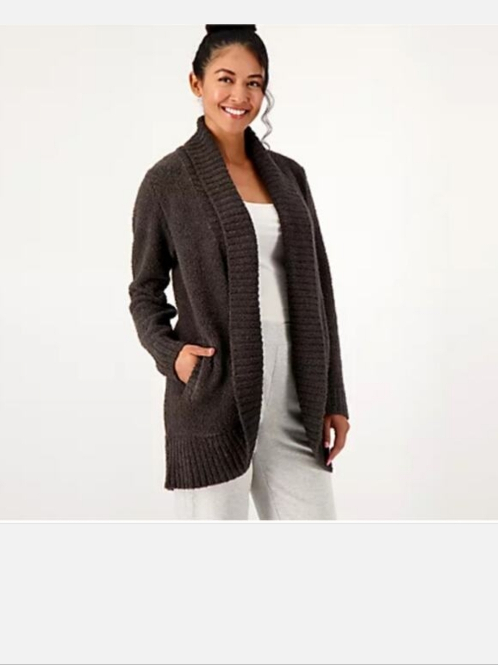 BAREFOOT DREAMS CozyChic Chenille Shawl Cardigan - Chocolate Brown